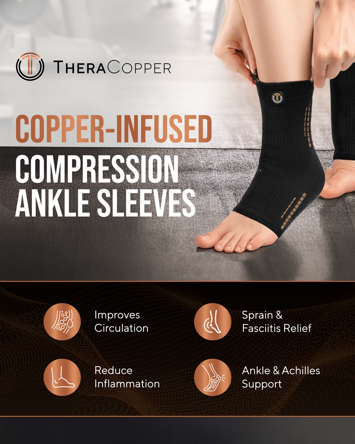 Copper Compression Ankle Brace Sleeves 2-Pack