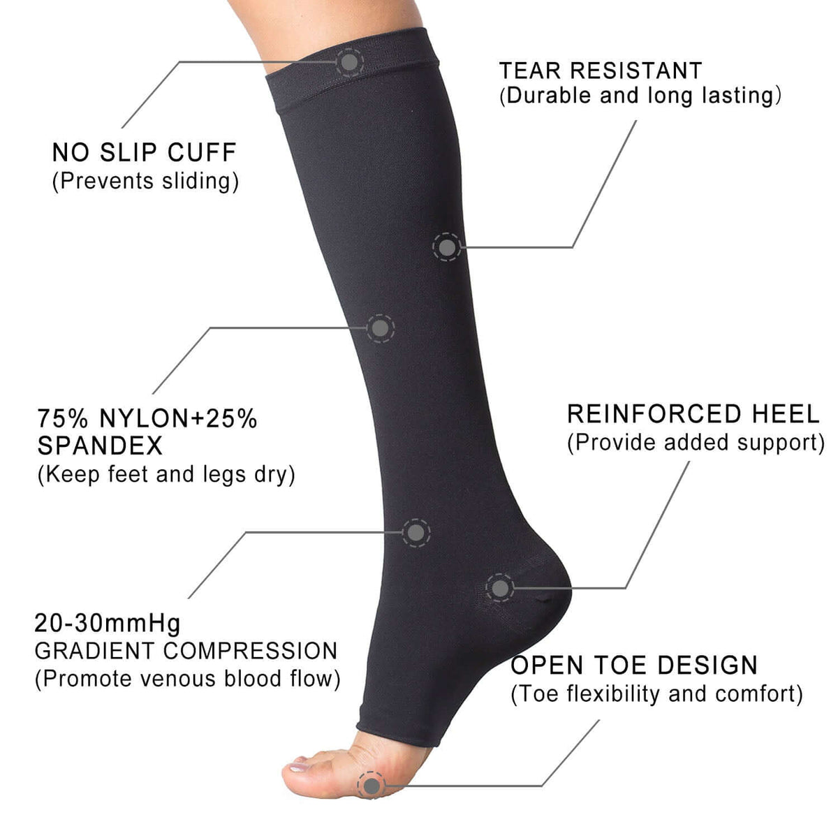 Open Toe Graduated Medical Compression Socks