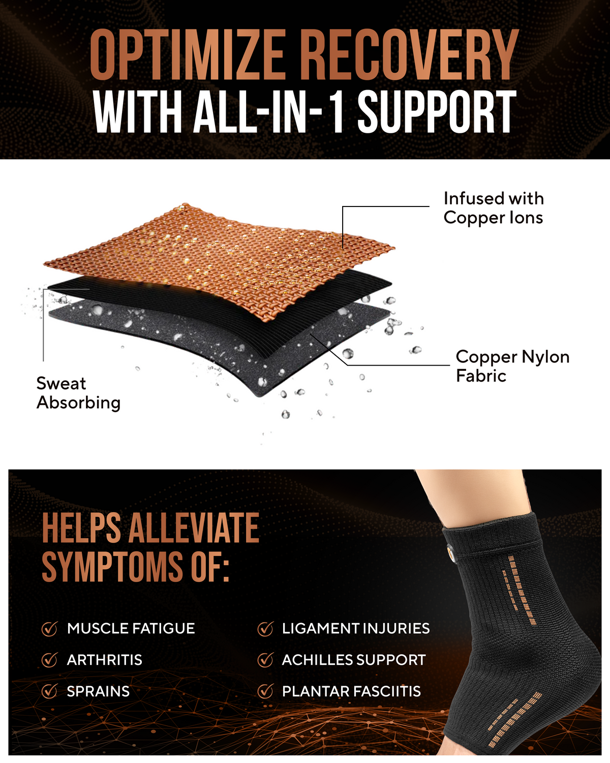 Copper Compression Ankle Brace Sleeves 2-Pack