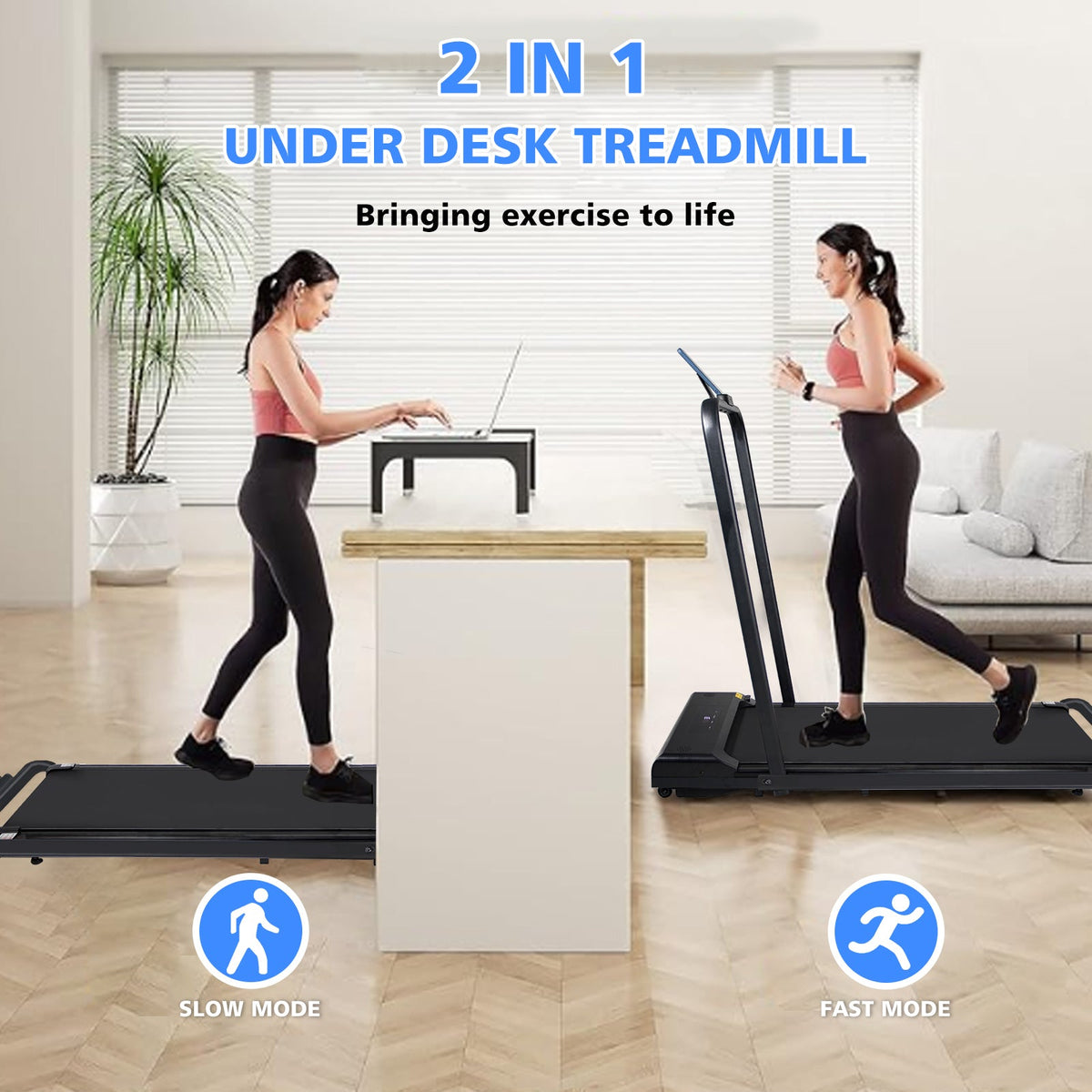 2-in-1 Folding Under-Desk Walking Treadmill