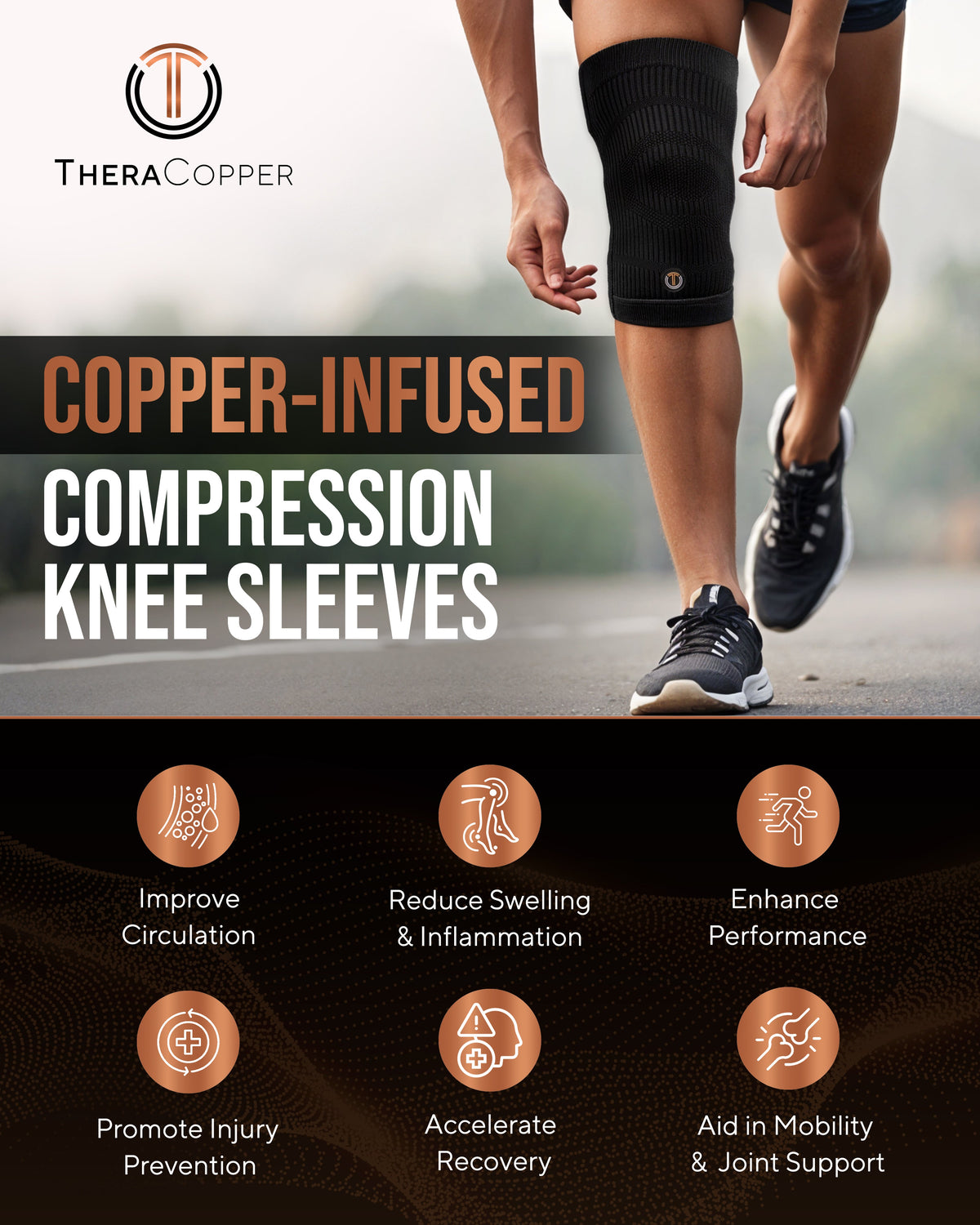 Copper Compression Knee Sleeves 2 Pack