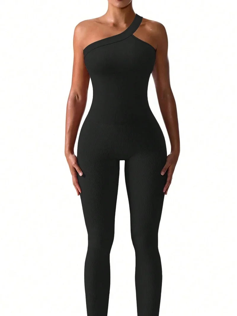Women's One-Shoulder Performance Fitness Jumpsuit