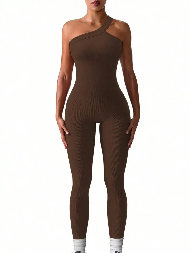 Women's One-Shoulder Performance Fitness Jumpsuit